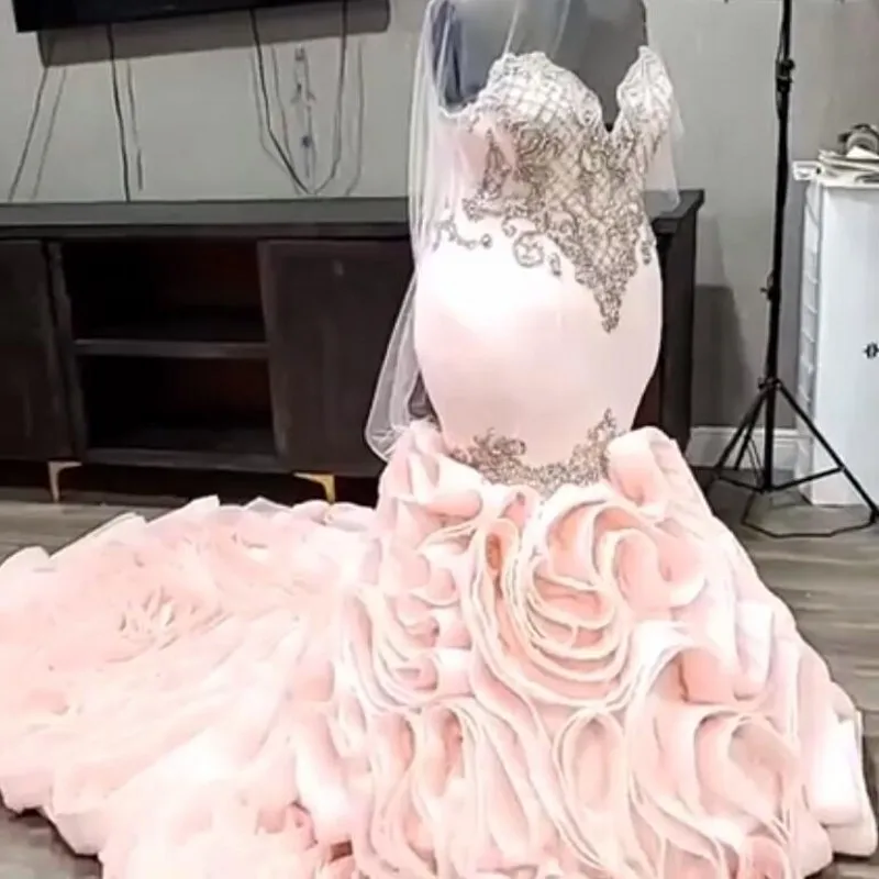 

Blush Pink Mermaid Wedding Dresses 2021 Sweetheart Beads Appliques Plus Size Wedding Luxury Dress For Bridal vestidos de novia