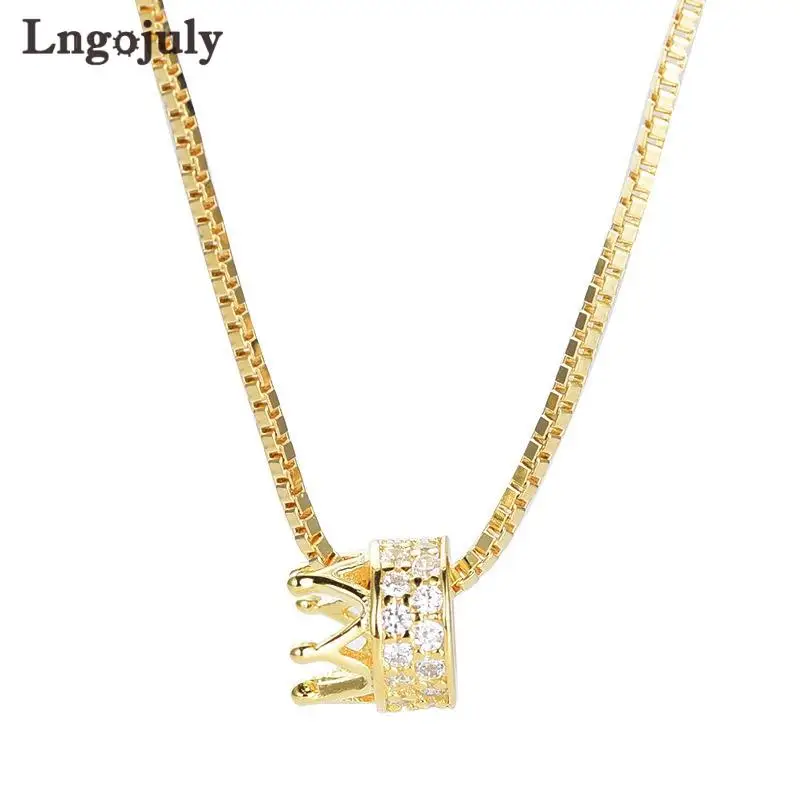 

925 Sterling Silver Women Necklaces Fine Jewelry YellowGold Crown Pendant Necklaces For Women Wedding Party Silver 925 Jewelry