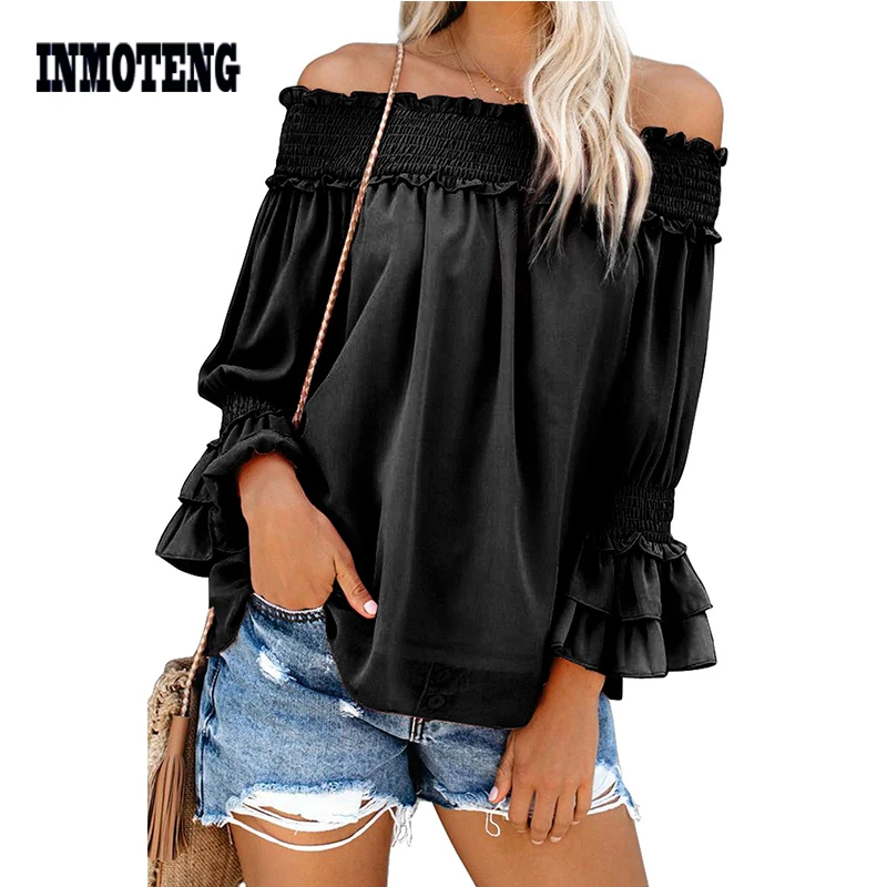 Черный/красный тощий для вас топ с открытыми плечами женская летняя Осенняя