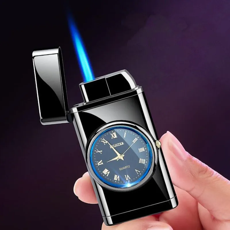 

Metal Torch Lighter Real Watch Cigarette Lighter Windproof Blue Jet Flame Butane Lighter Cigar Smoking Accessories Encendedores