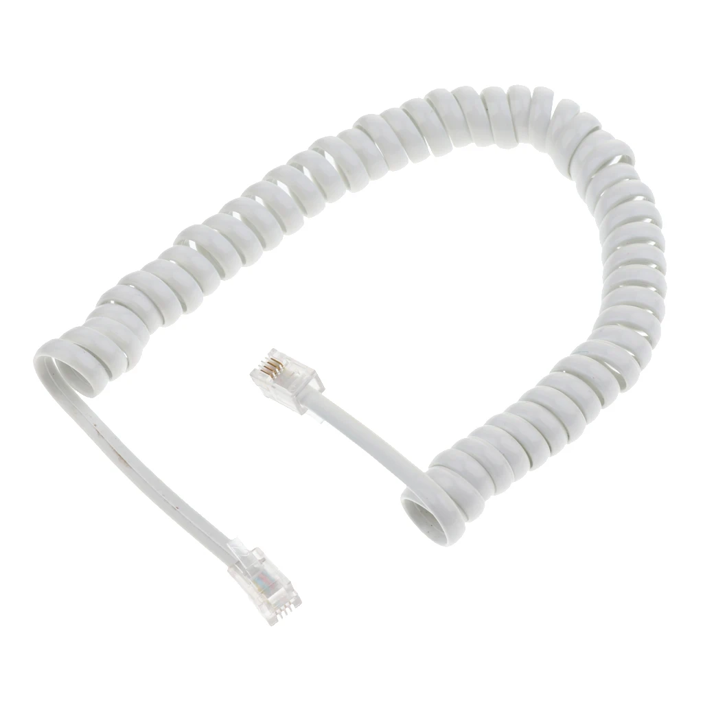 

white Coiled Telephone Phone Handset Cable Cord with Standard RJ-22 4P4C Plug