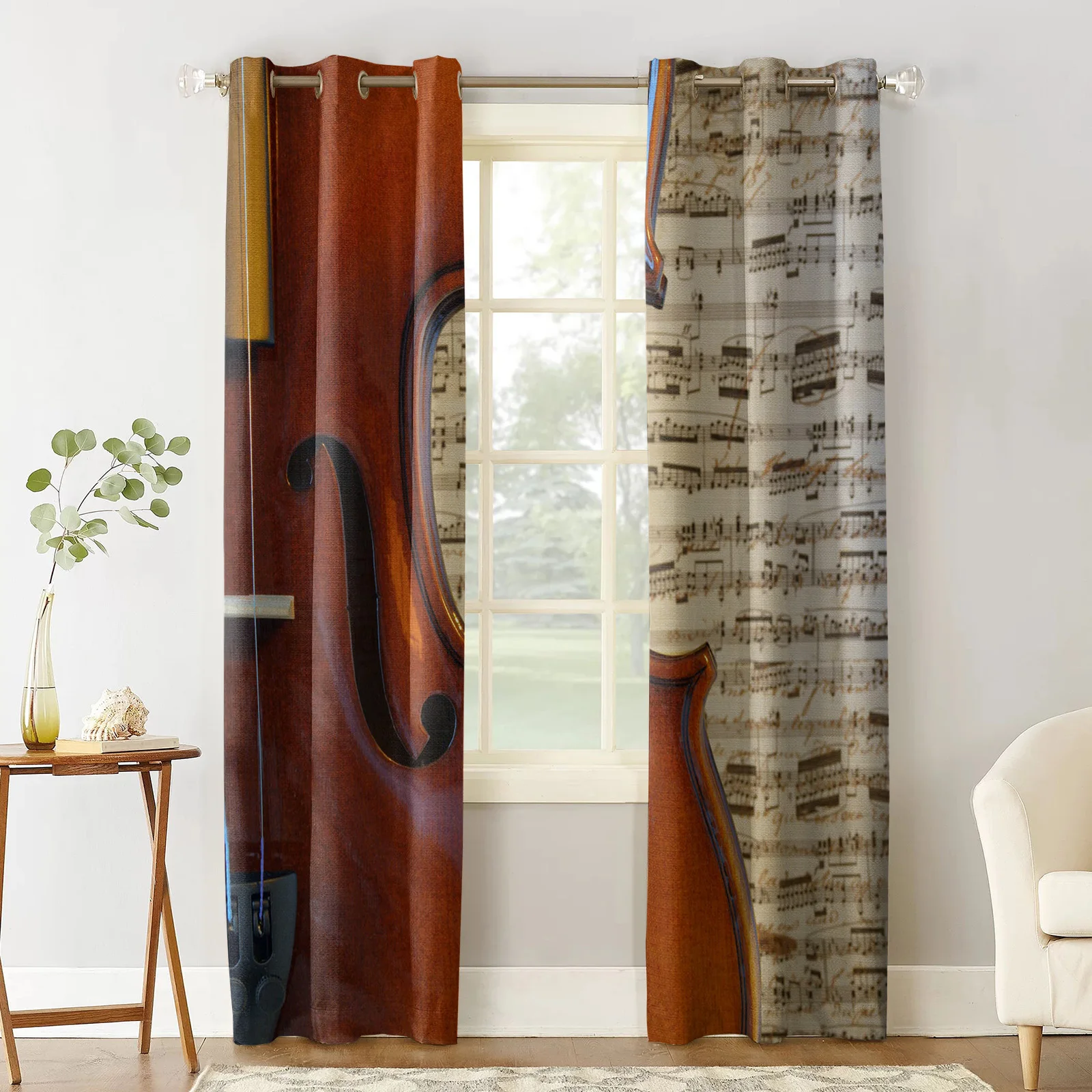 Коричневая занавеска для скрипки музыкальные ноты Классическая s на шторы окна
