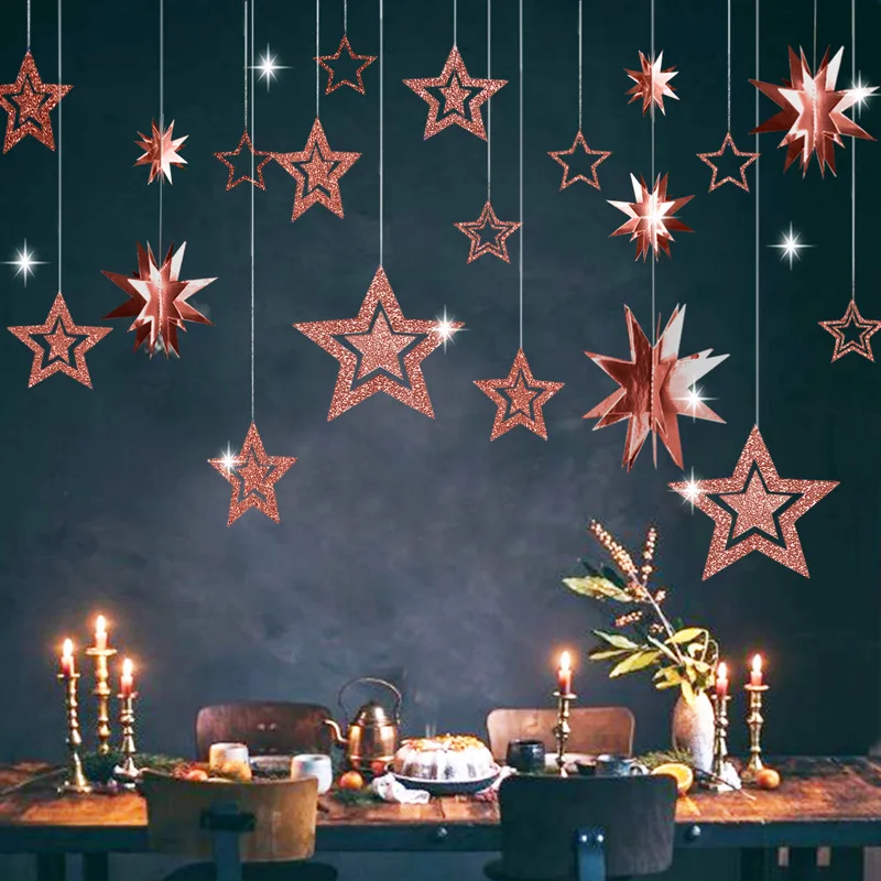

7pcs Twinkle Star Paper Hanging Flags Banner Birthday Party Decoration Kids Baby Shower Decorations Wedding Christmas DIY Decor