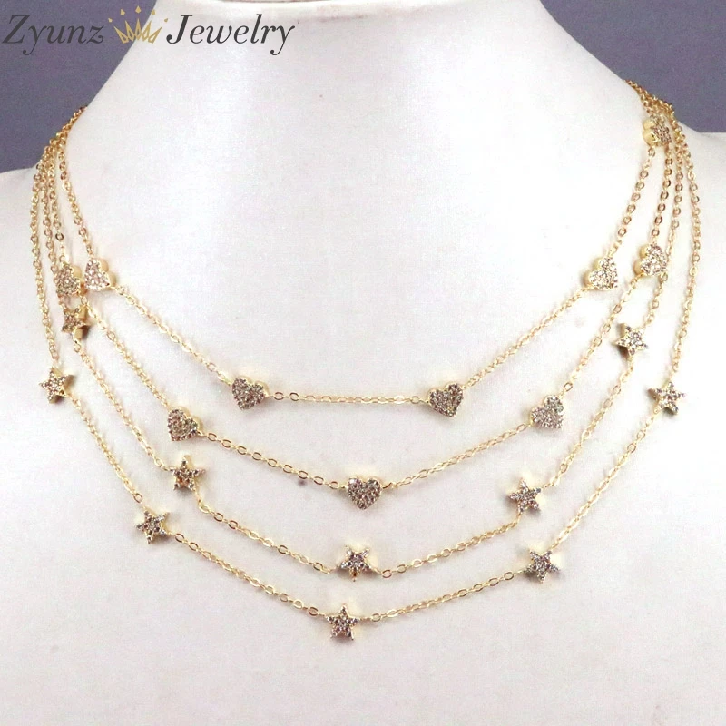 

5PCS, Fashion Women Lady Elegant CZ Star Heart Charm Chocker Chain Necklace Simple Choker Party Dress Necklaces