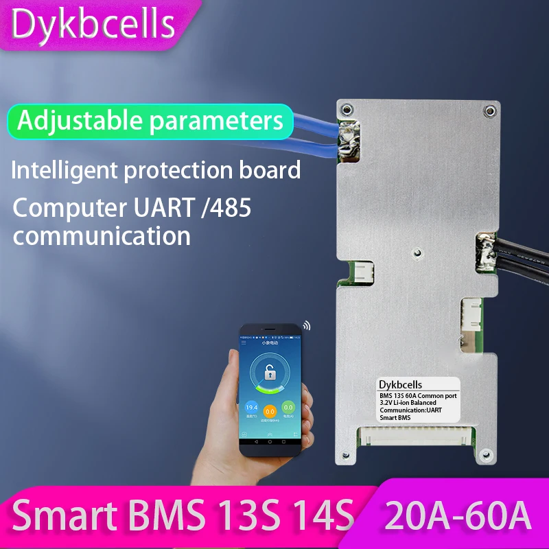 

Dykbcells Smart BMS 14S 13S 48V Lithium Battery Protection Board balance Li-ion Lipo 60A 40A 30A 20A Bluetooth APP PC 3.6V 3.7V