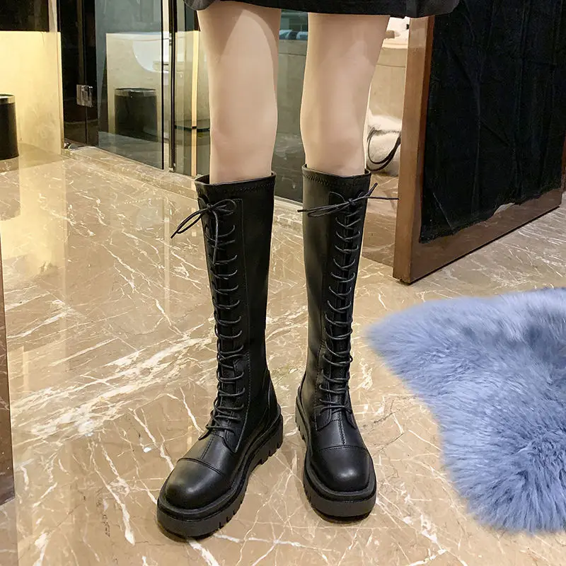 

Thick-soled Boots Women's 2021 New but Knee Slim Boots Tall Small Stretch Thin Knight Boots