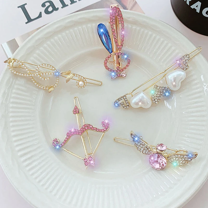 

Popular new rhinestones Pearl Bunny Wing love clip headdress heart-shaped bangs hairpin hair accessories