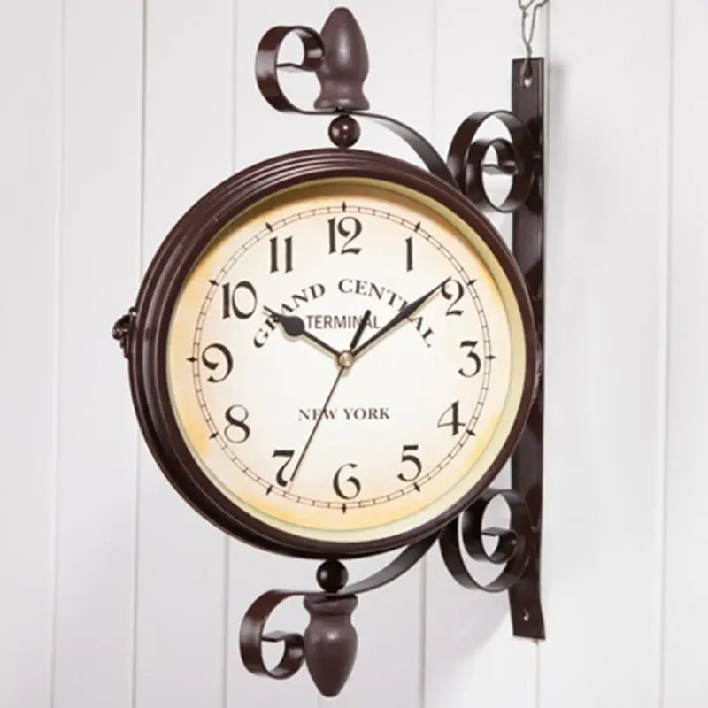 

New European Style Vintage Clock Innovative Fashionable Double Sided Wall Clock