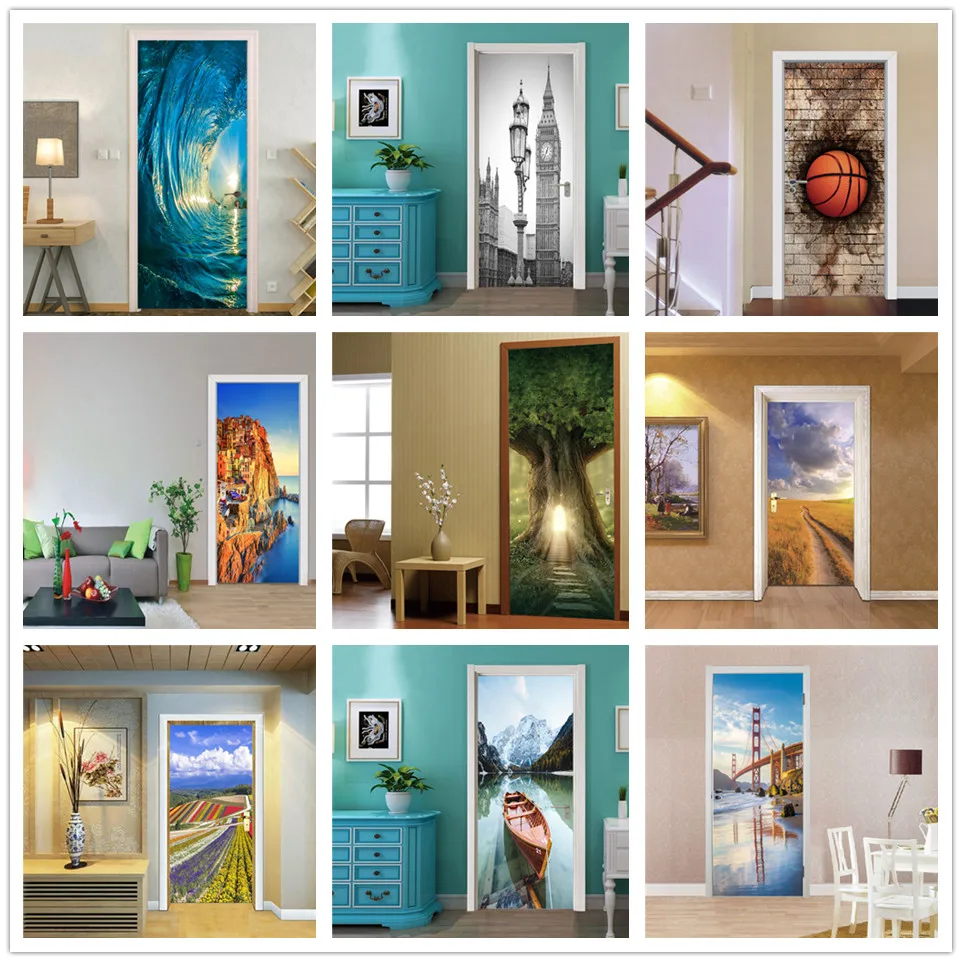 Ретро дверь креативный стикер двери DIY ПВХ самоклеющиеся водонепроницаемые на