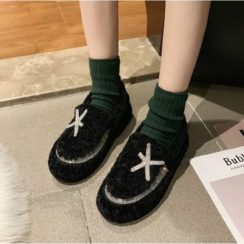 Winter Fashion The New Fur Shoes Women Casual Solid Slip-On Round Toe Starfish Short Plush Shallow Keep Warm High Quality Flock