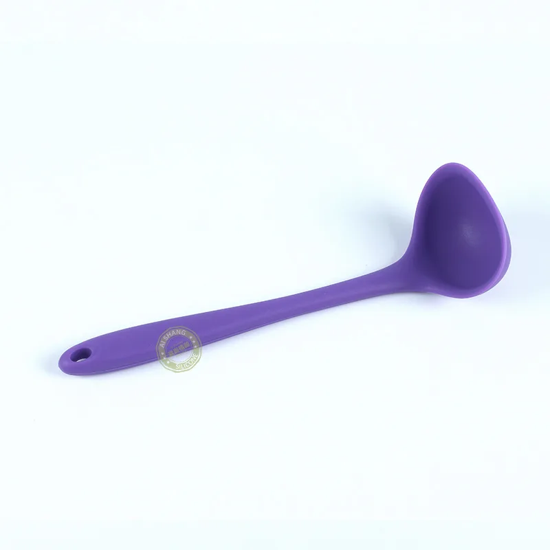 Purple Силиконовая ложка-ковш, термостойкая суповая ложка с длинной ручкой, с гигиеническим твердым покрытием, FDA, кухонные принадлежности, инструменты для приготовления пищи - Цвет: Purple