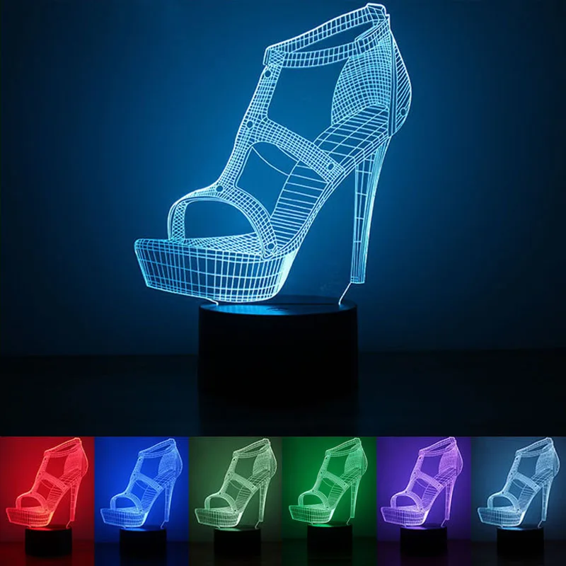 3D Night Light USB Powered High-heeled Shoes LED Desk Lamp Touch Key Decoration Use Home Hotel Party Holiday | Лампы и освещение