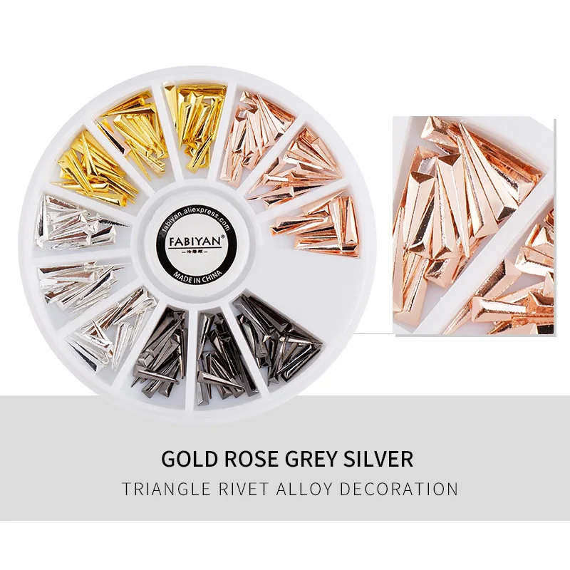 4 Color Nail Art Wheel Long Sharp Triangle Rivet Alloy Strip Metal Decoration Accessorie 3D Tips DIY Design Polish Manicure Tool