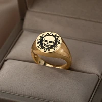 vintage carved skull rings for women punk gold silver colour skeleton face finger gothic men ring wedding jewelry anillos bague