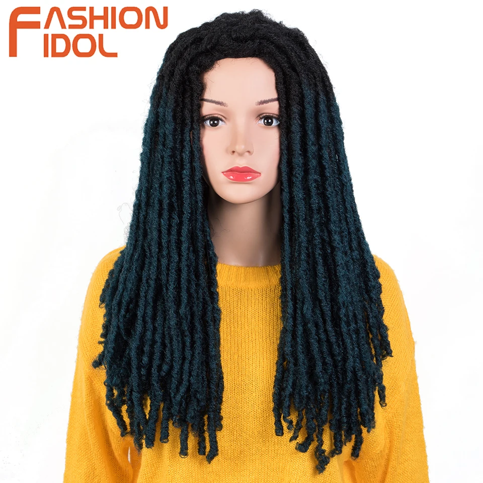 Ombre Dreadlock Curly Black Hair Wig Synthetic Goddess Soft Faux Locs Wigs Braiding Hair  Blue Wigs For Black Women FASHION IDOL