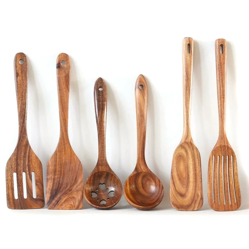 

Kitchen Tool Set Thailand Teak Natural Wood Tableware Spoon Ladle Turner Long Rice Colander Soup Skimmer Cooking