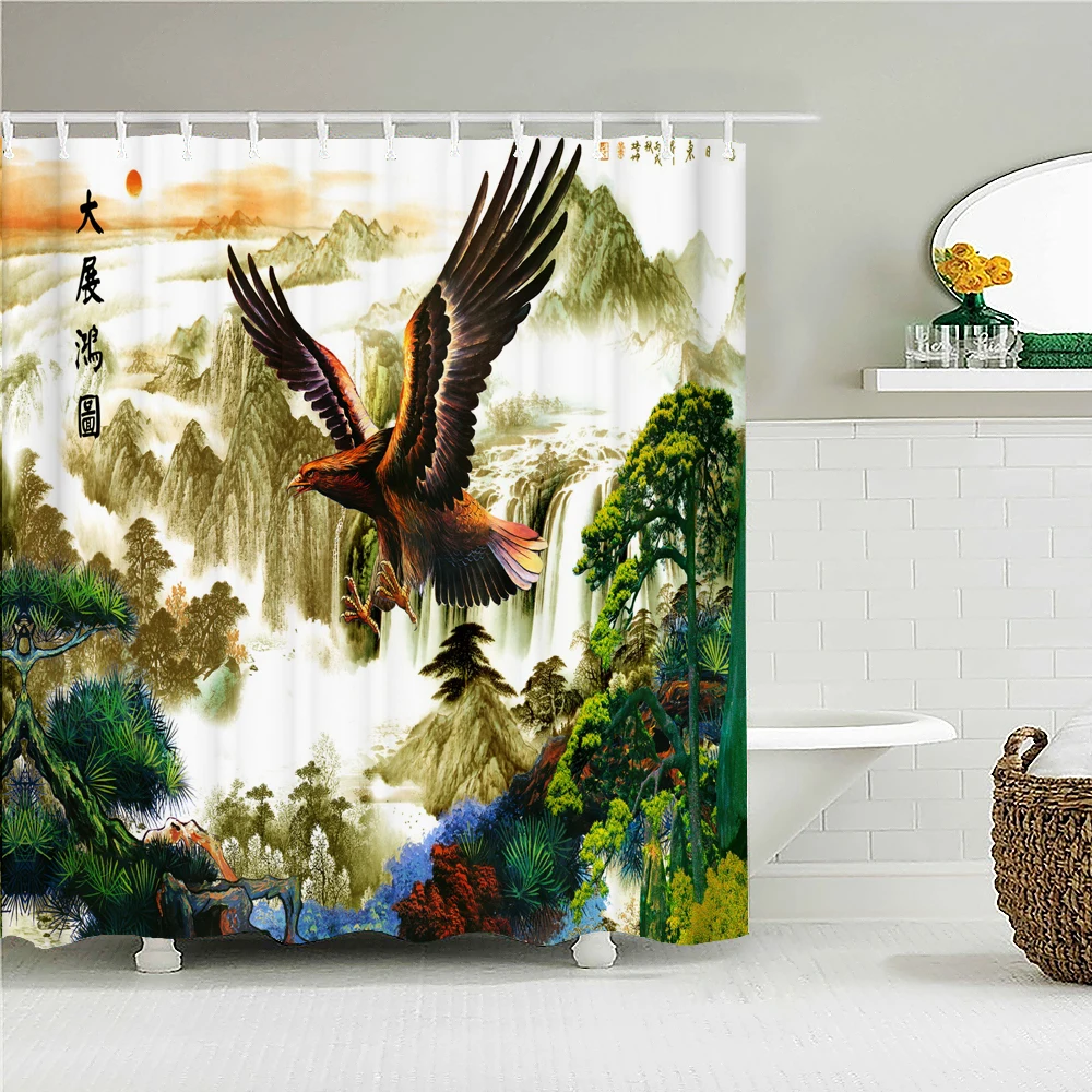 

3D Chinese style landscape printing bathroom waterproof shower curtain polyester curtain home decoration bath curtains