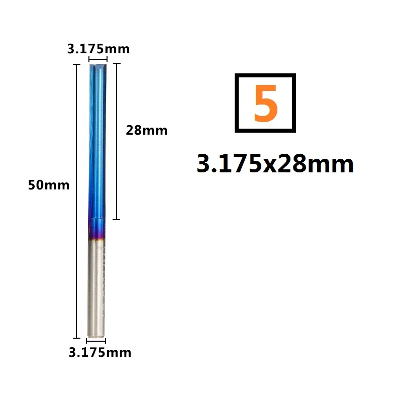 3.175x28mm 10 шт. 2 флейты 3,175 мм хвостовик 12-32 мм прямая Концевая Мельница Нано голубое покрытие фрезерный станок с ЧПУ для фрезерные резаки пластиковые концевые фрезы - Длина режущей кромки: 3.175x28mm