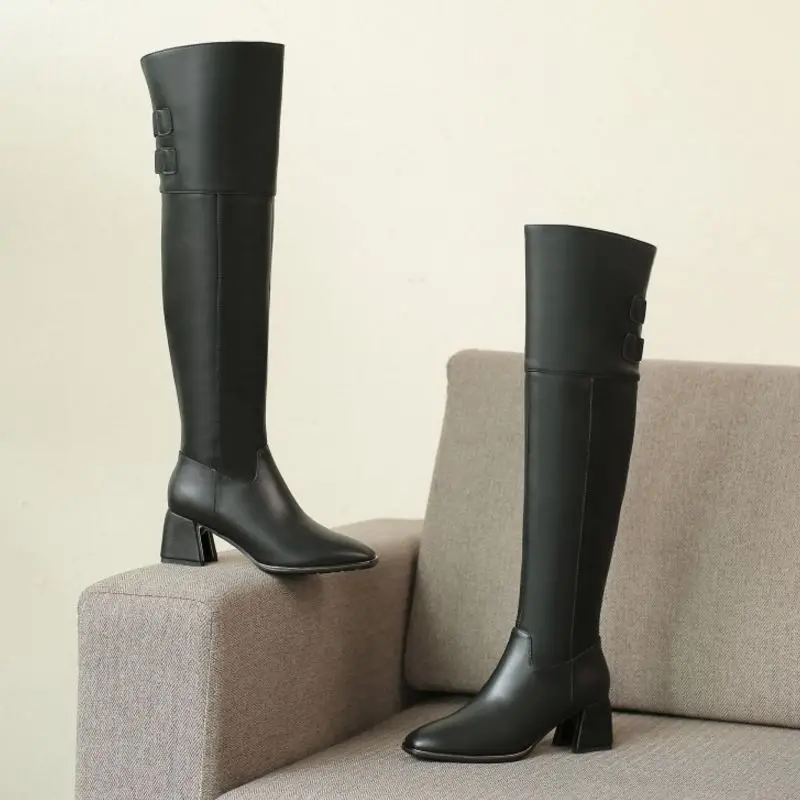 Женские офисные ботфорты Taoffen теплые высокие сапоги размеров 34-43 из натуральной
