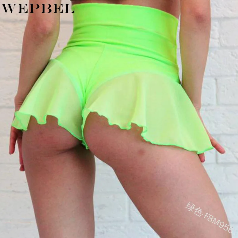 

WEPBEL Plus Size Women Fashion Booty High Waisted Shorts with Pleated Transparent Skirt Pole Dancing Ruffled Hot Pants