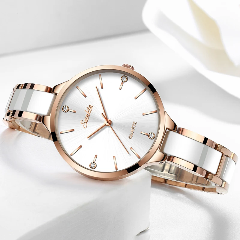 SUNKTA новые женские часы повседневные Модные керамические простые бриллиантовые