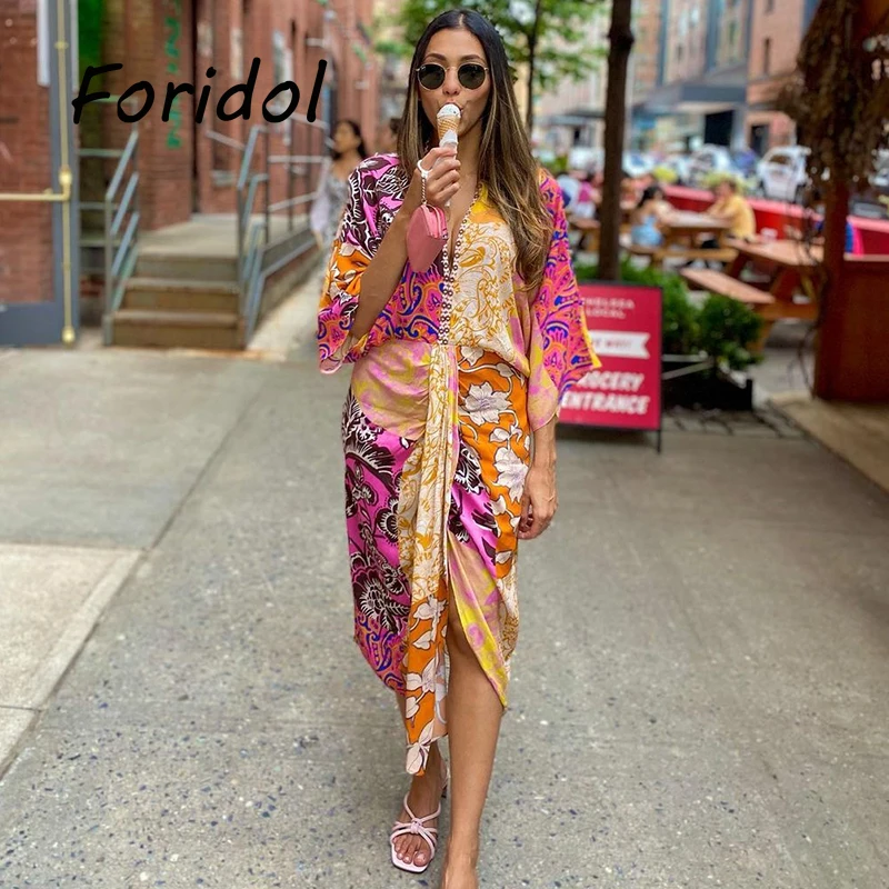 

Women Print Boho Dress Autumn Sexy V Neck Spring Elegant Maxi Long Dress Beach Vestidos Oversized Loose Long Dresses for Women