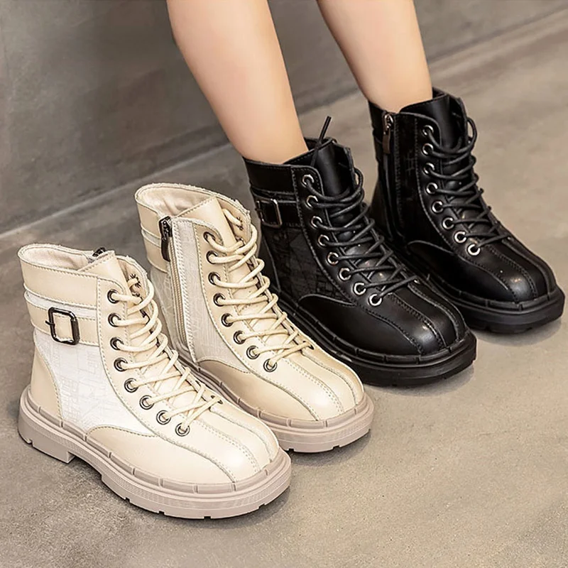 

Kids Girl Beige Black Winter Martin Boots Children Kid Windproof Soft Bottom Boots Boys Girls Snow Boots Toddler Fashion Shoes