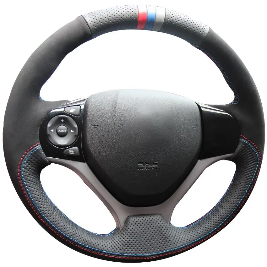 

DIY Non-slip Durable Black Natural Leather Black Suede Red Blue Beige Marker Car Steering Wheel Cover For Honda Civic Civic 9 20