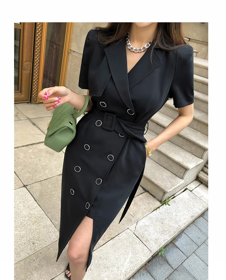 Женское Деловое платье миди с поясом элегантное винтажное двубортное для офиса