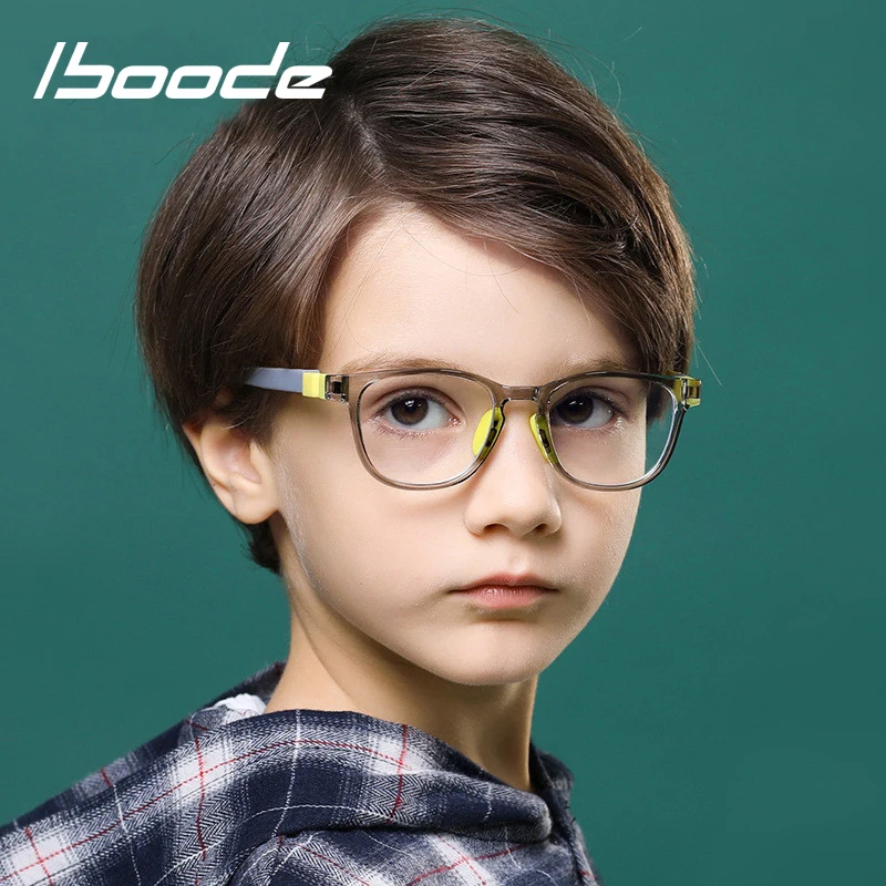 

iboode TR90 Flat Mirror Glasses Frame Kids Boys Anti Blue Light Spectacles Transparent Gray Pink Silicone Nose Pads Goggle Girls