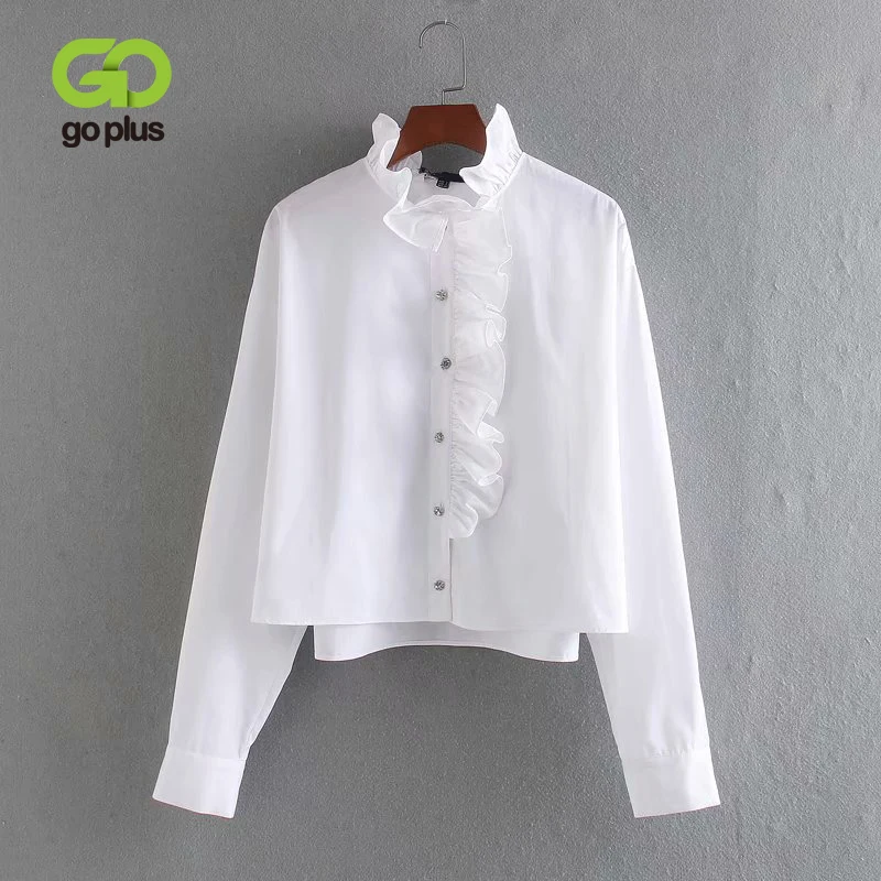 GOPLUS женская рубашка с оборками белая блузка Женские топы и блузки Roupa Blusa Feminina Dames