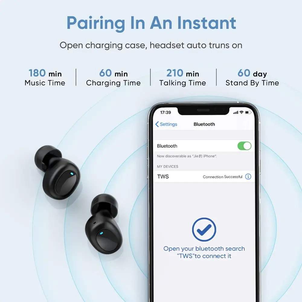 

TWS Stereo HiFi Music Headphones Wireless Bluetooth Earphone Sport Waterproof Earbuds With Microphone Touch Control Headset