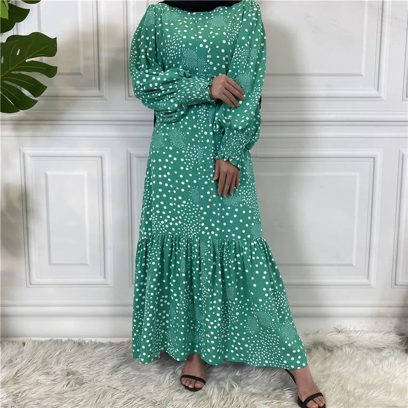 

Мусульманское модное платье макси в горошек с длинным рукавом, модель 2021 года