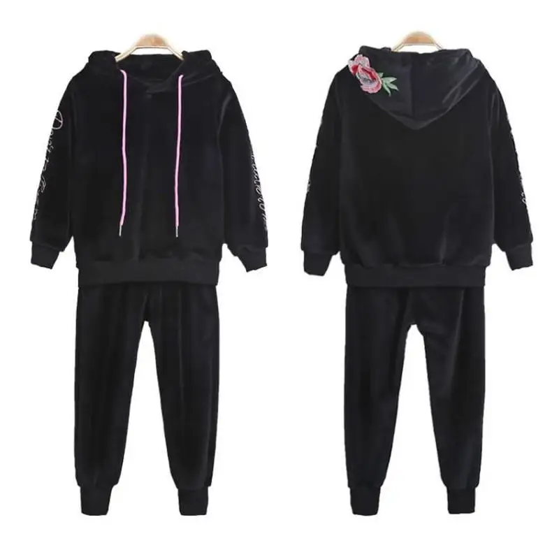 Новый Бархатный комплект одежды с капюшоном для девочек вышивкой Детская куртка