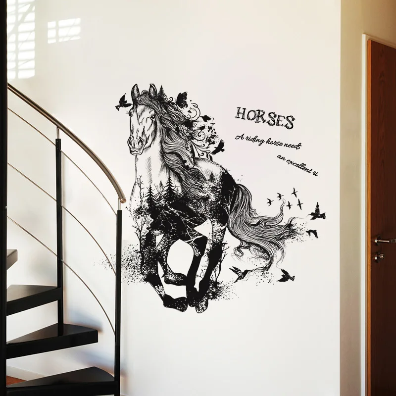 

Corridor Inlet Decor Accessories Horse Head Running Horse Sketch Painting Wall Stickers Bohemian Style Home Embellishment Decals