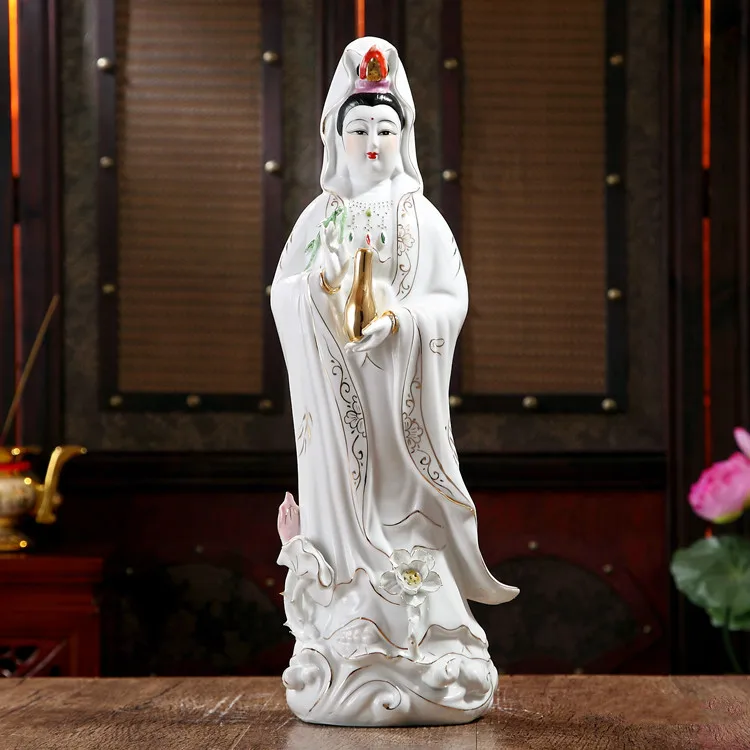 White porcelain, Guanyin Avalokiteshvara, Buddha sculpture, ceramic ornament, statue, Kwan-yin Bodhisattva height 35cm