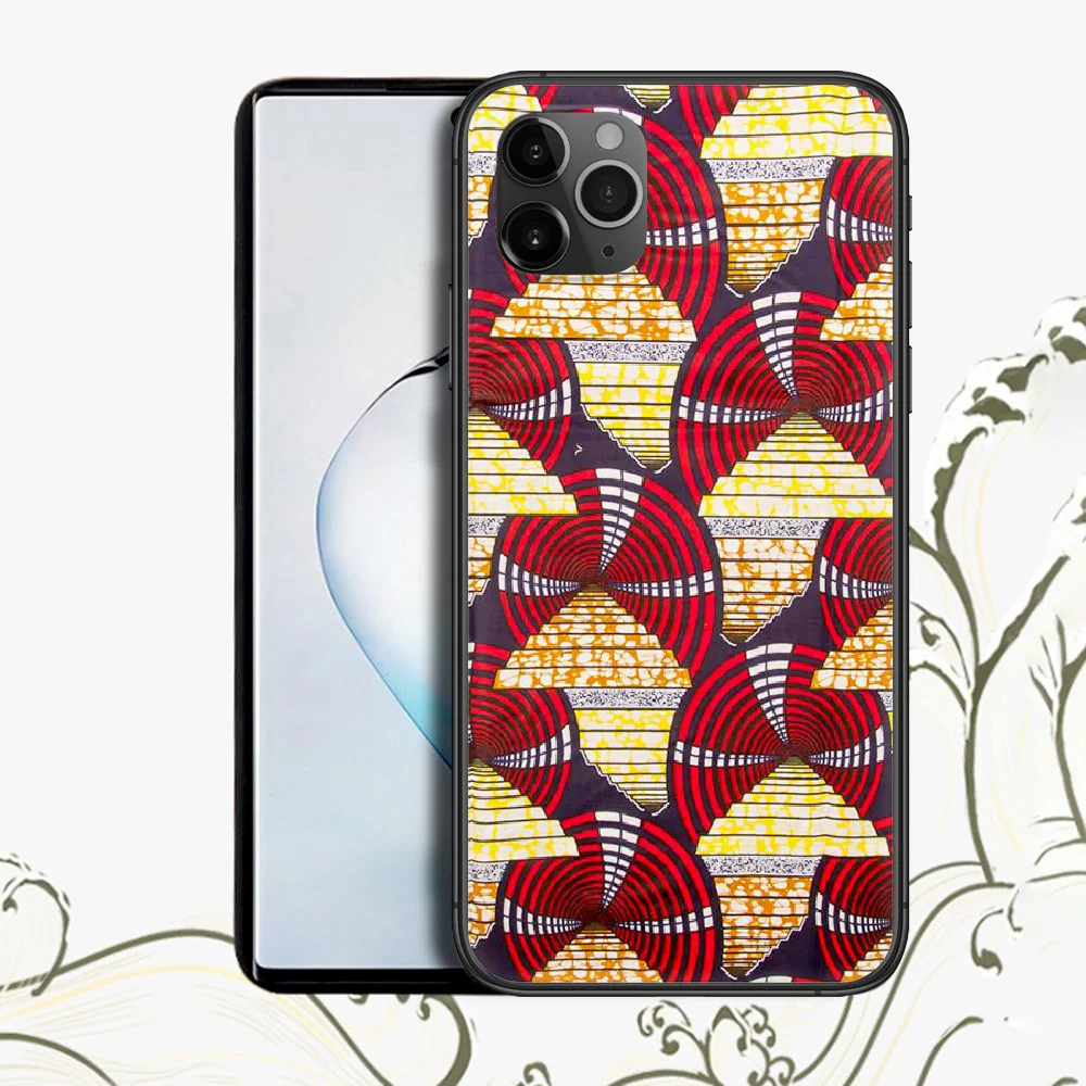 

African Style Fabric Print Flower Iphone 4 4s 5 5S SE 5C 6 6S 7 8 Plus 11 12 Mini Pro Max X XS XR 2020 For Phone Case black
