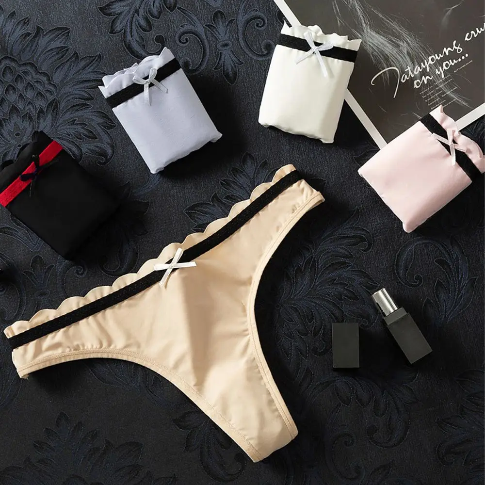 

Трусики-стринги женские хлопковые с заниженной талией и бантиком