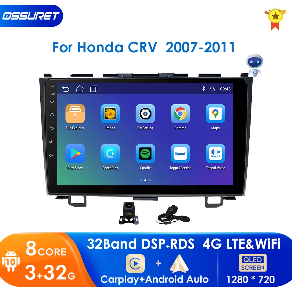 Автомагнитола 4G 9 дюймов GPS-навигатор Android 10 стерео плеер DAB + WiFi OBD2 для HONDA CRV CR V 2007