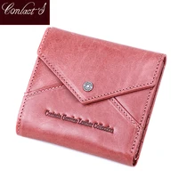 contacts genuine leather women wallet short rfid ladies card holder purse female small mini wallets clutch zipper coin pocket