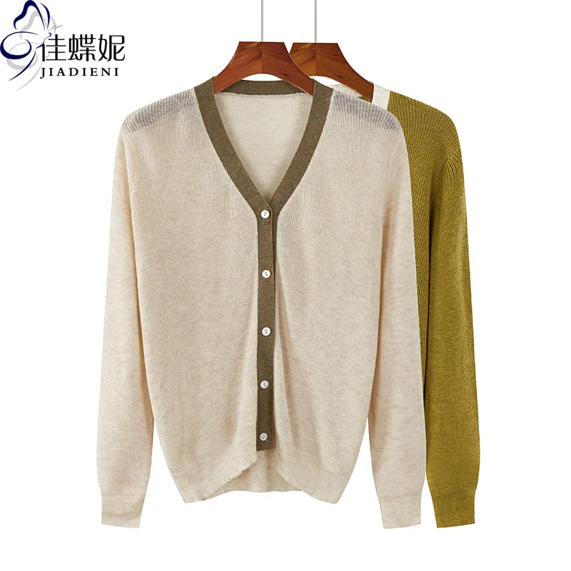 

Осенний Новый кардиган в Корейском стиле с V-образным вырезом, подходящий по цвету тонкий свободный свитер, верхняя одежда, топы с длинными р...