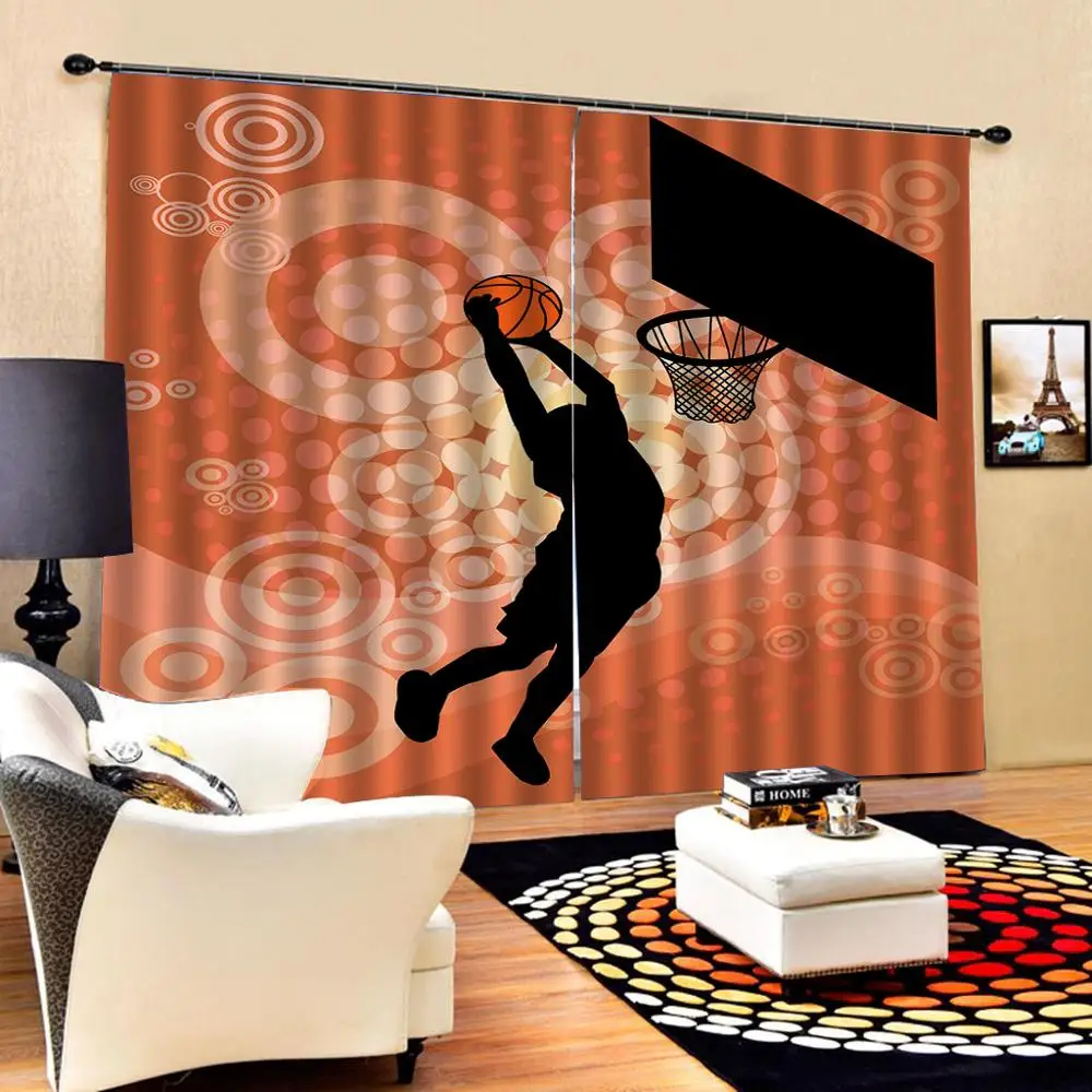 Баскетбольные спортивные оранжевые занавески для комнаты большие Оконные
