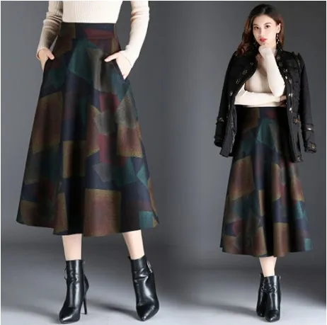 Faldas mujer moda 2020 осень зима винтажные юбки с высокой талией женские офисные