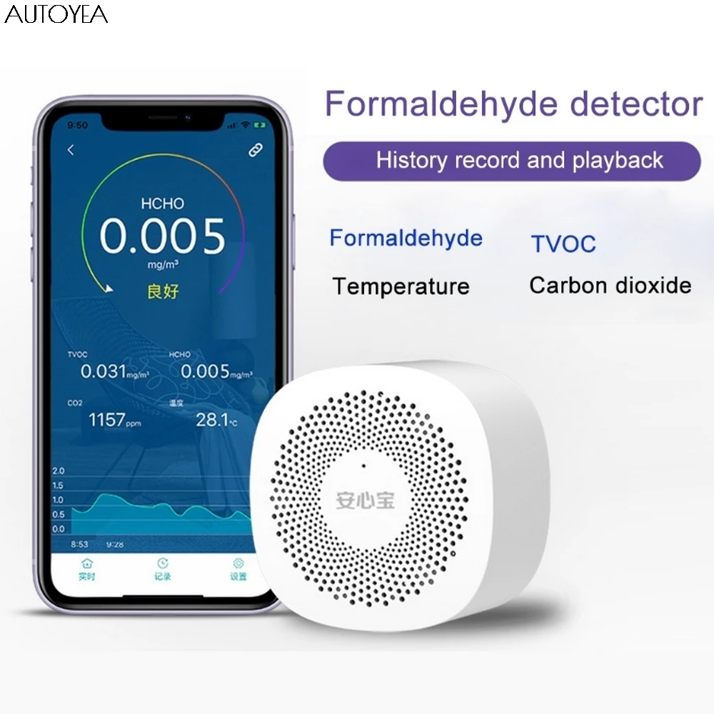 

Air Quality Monitor TVOC HCHO CO2 Sensor Air Quality Detector CO2 Tester With APP Function Temperature Monitor Gas Analyzer