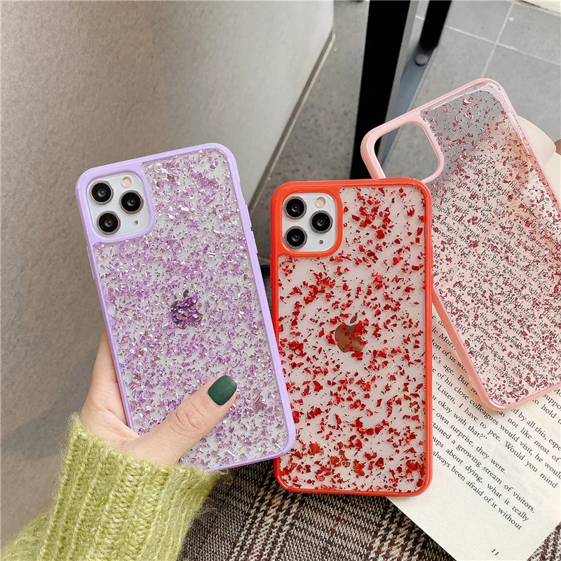 Luxury Glitter Candy Color Frame Phone Case For iphone 11 Pro XS Max X XR 8 7 Plus Soft Gold foil transparent Shockproof Cover |