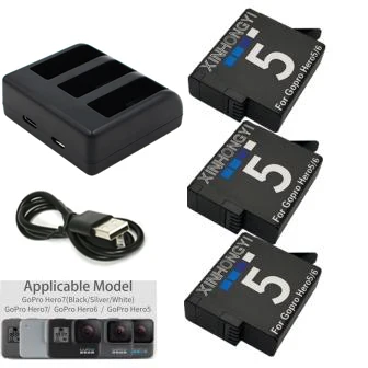 3 BatteryAndCharger hero 7 аккумулятор 1600 мАч AHDBT-501 батарея для Gopro 7 батареи+ 3 порта зарядное устройство для GoPro hero 7 6 5 Go Pro hero 5 камера - Цвет: 3 BatteryAndCharger