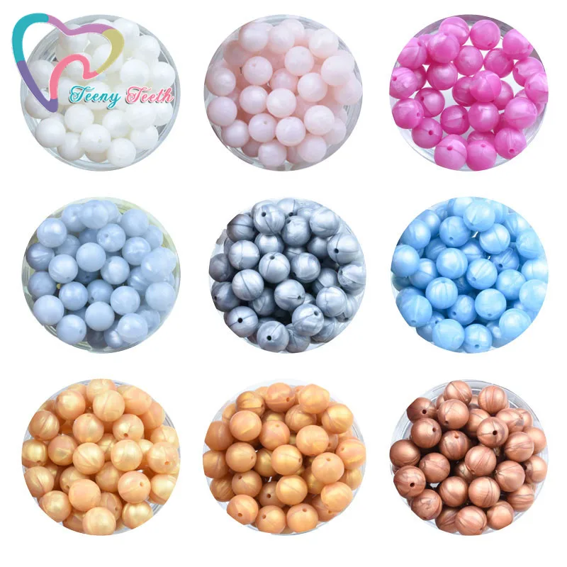 Collar de cuentas de silicona para dentici&oacute;n de beb&eacute;, cadena de chupete, regalo de enfermera, sin BPA, 24 colores, 12 MM, 10 Uds.-0