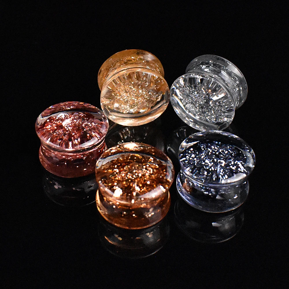 

6-30mm Metallic Sequins Acrylic Ear Tunnels Plugs Double Flared Ear Gauge Earrings Ear Expander Stretcher Piercing Gauges for Ea