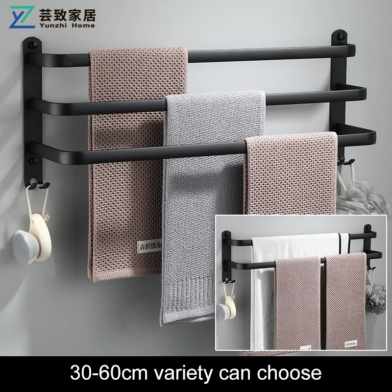 

Черный держатель для полотенец без перфорации, аксессуары для ванной комнаты, алюминиевый настенный органайзер для хранения, стойка, матов...