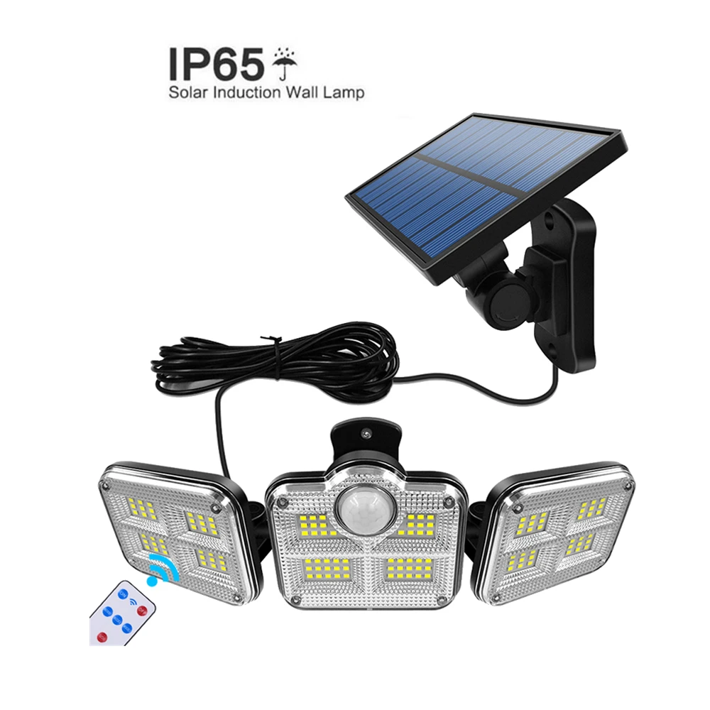 

138 led remote seperable Outdoor Bright Solar Light PIR Motion Sensor Security Lights 3 Adjustable Heads Waterproof Wall Lamp Po